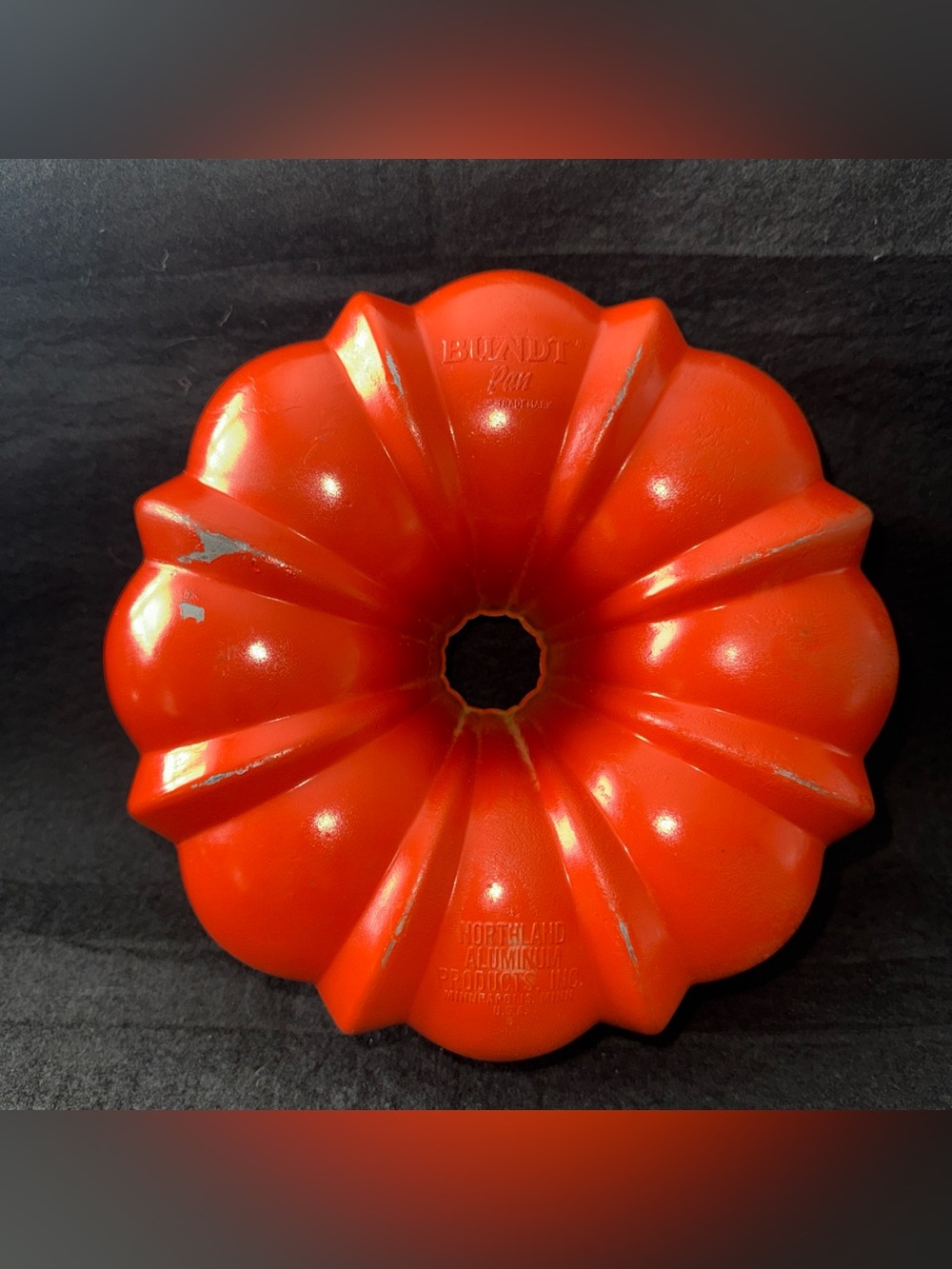 Vintage Bundt Pan Fluted Tube Cake 10" Orange Red Ombre Northland Aluminum USA